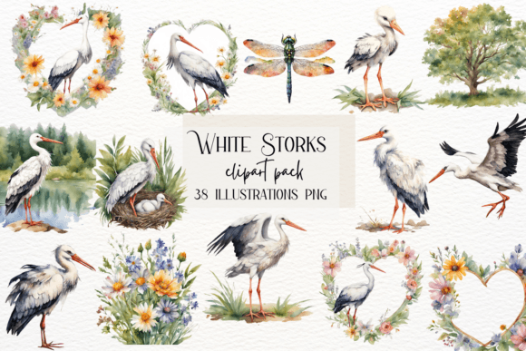 Charming Stork Clipart for Nursery & Kids Design Projects