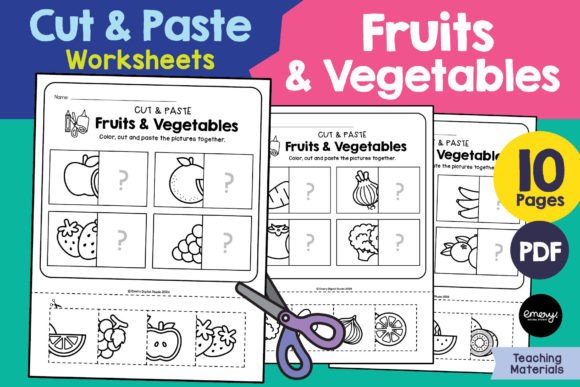 Creative Fruit and Vegetable Cut-and-Paste Design Worksheets
