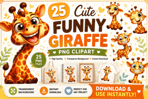 Cute Funny Giraffe Whimsical Clipart for Playful Designs