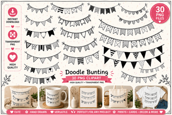 Doodle Bunting Clipart: A Playful Design Asset