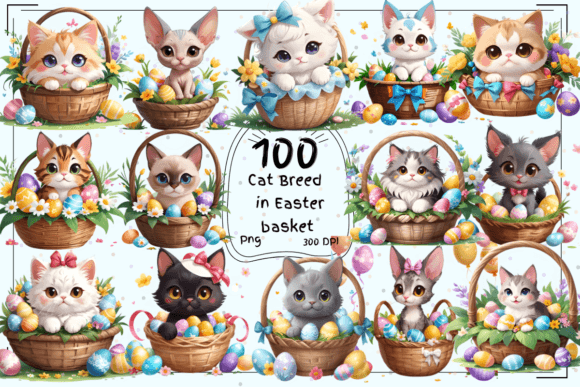 Easter Basket Cats: 100 Cat Breed Clipart Collection