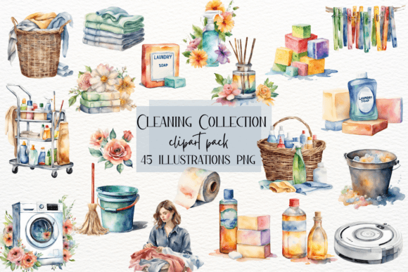 Elevate Your Brand with Watercolor Cleaning Clipart