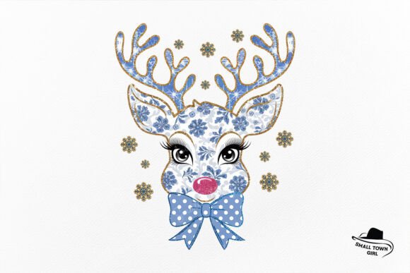 Elevate Your Designs with Festive Blue Toile Reindeer