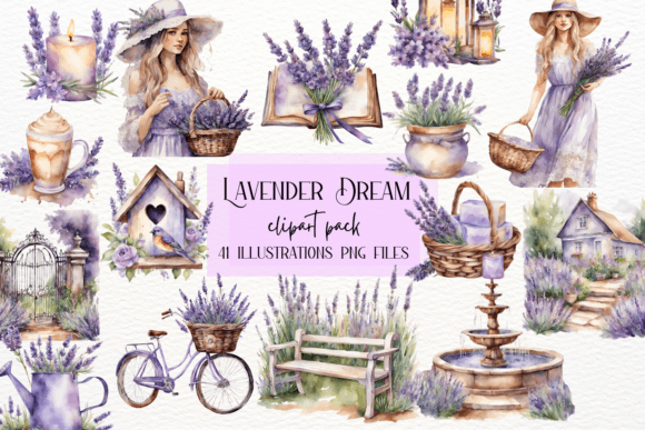 Elevate Your Designs with Watercolor Lavender Garden Clipart