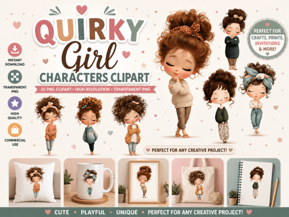 Quirky Girl Characters Clipart for Modern Design