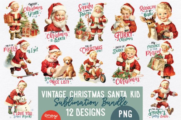 Vintage Christmas Santa Kid Sublimation: Design Asset Guide