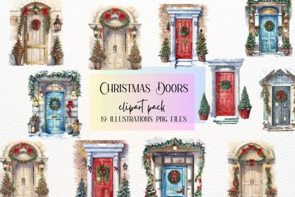 Watercolor Christmas Doors: A Festive Design Collection