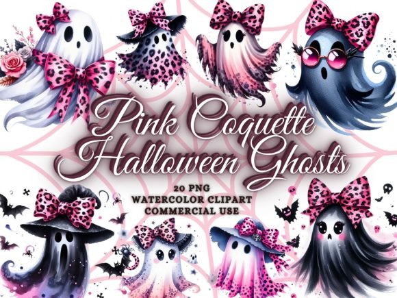 Watercolor Pink Halloween Ghost Clipart: A Design Asset