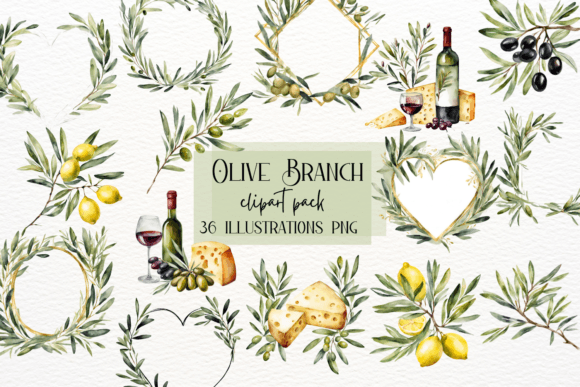Watercolor Rustic Olive Branch Clipart for Elegant Design