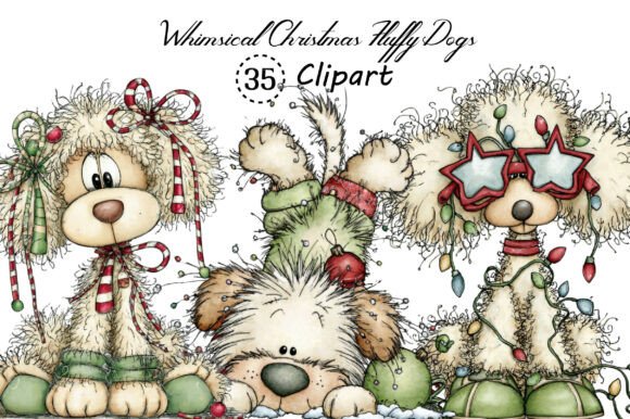 Whimsical Christmas Fluffy Dogs Clipart for Festive Design